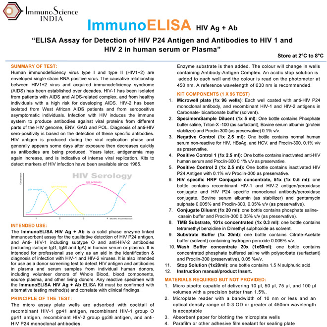 HIV insert 4th Gen ImmunoELISA