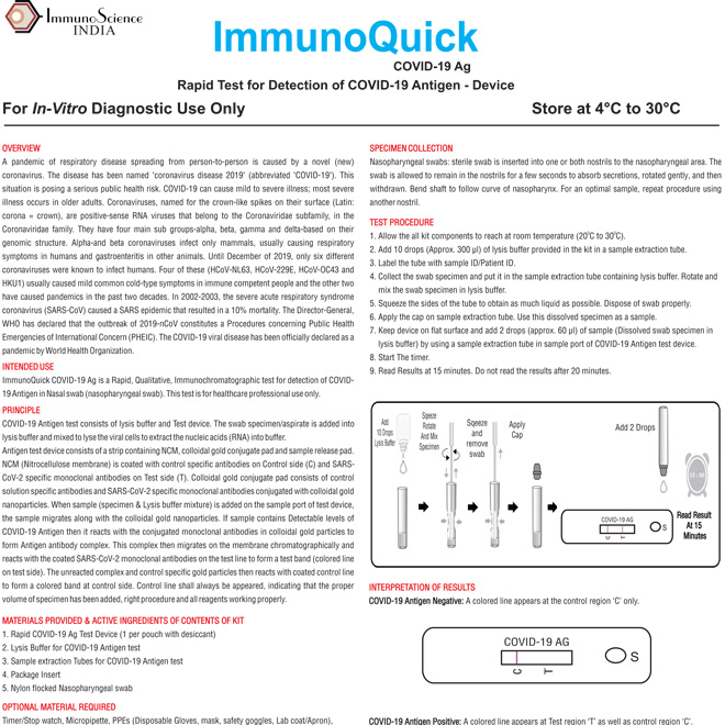ImmunoQuick COVID - 19 Antigen Test