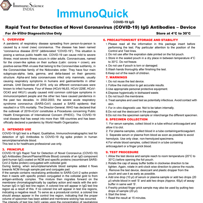 ImmunoQuick COVID-19 IgG Test