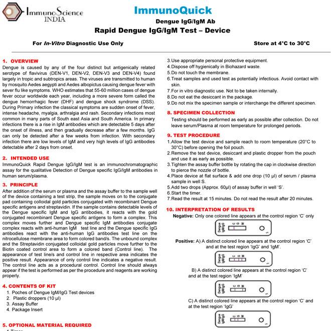 ImmunoQuick Dengue IgG IgM Ab Test