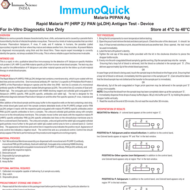 ImmunoQuick Malaria Pf-Pan Antigen Test