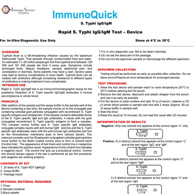 ImmunoQuick S TYPHI IgG-IgM Test