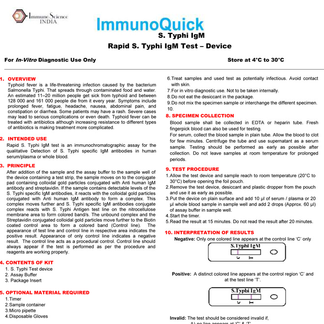 ImmunoQuick S TYPHI IgM Test
