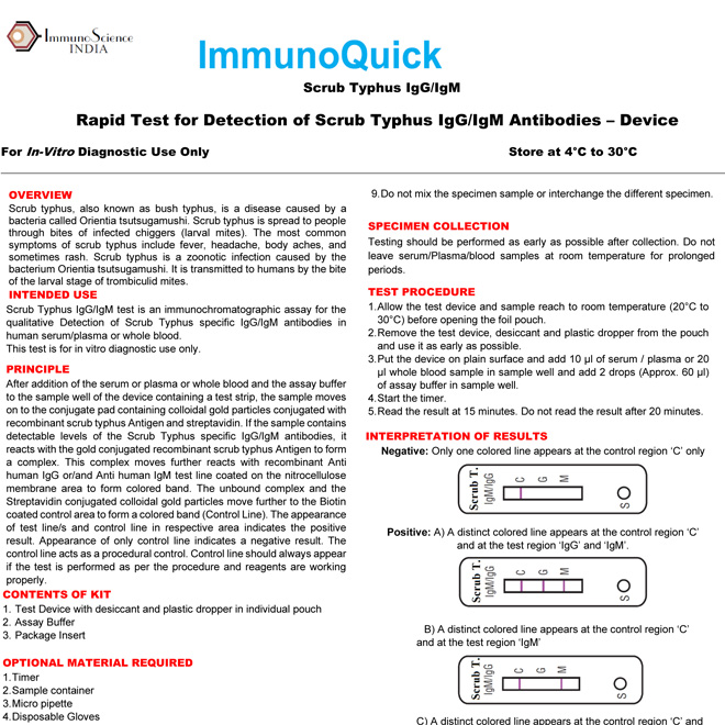 ImmunoQuick Scrub tyhus IgG IgM Test