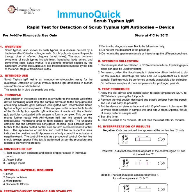 ImmunoQuick Scrub tyhus IgM Test