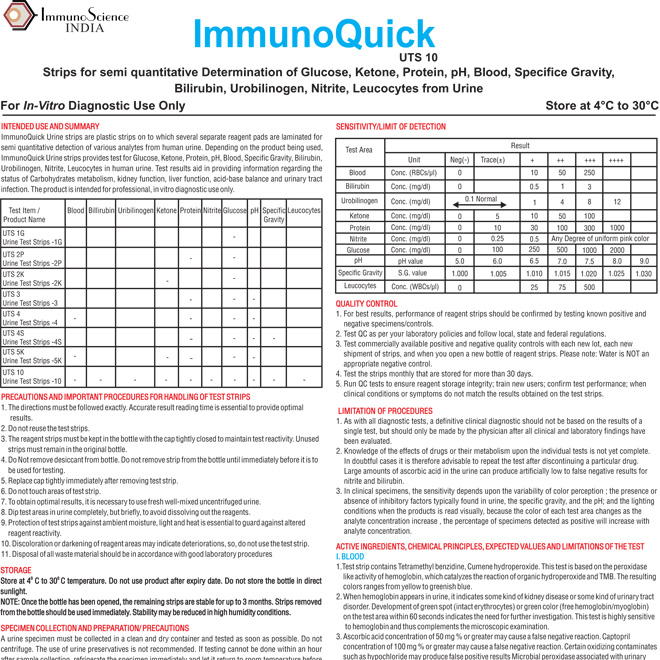 ImmunoQuick  UTS10 urine strip