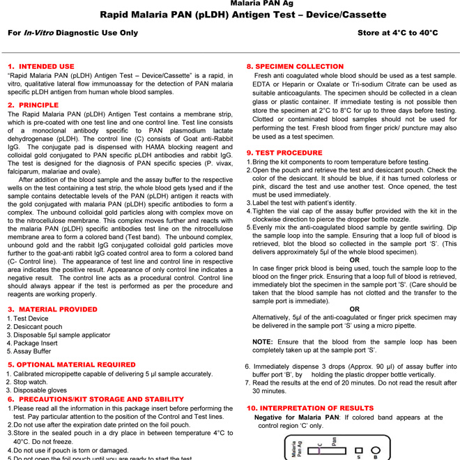 Malaria PAN Ag Test