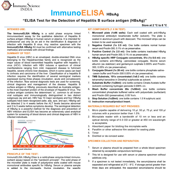 Pack Insert HBsAg insert ImmunoELISA