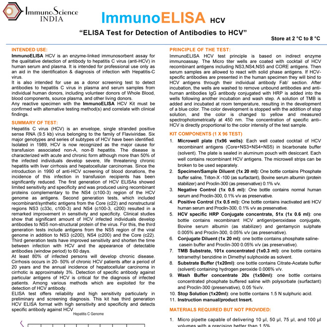 Pack Insert HCV insert 3rd Gen ImmunoELISA