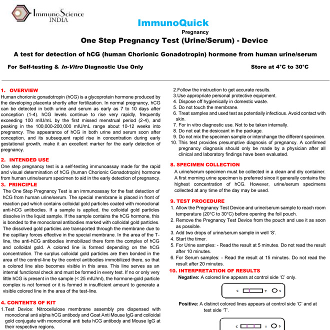 Pregnancy Test in URINE SERUM